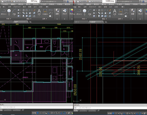 AutoCAD（オートキャド）を使った建築平面詳細図制作の画面